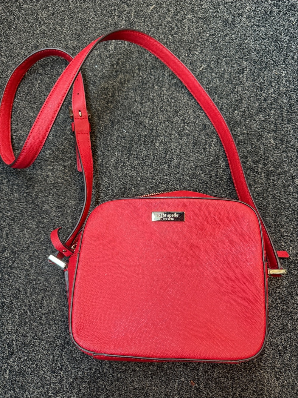 Kate Spade Red Saffiano Crossbody Bag with Silver Hardware